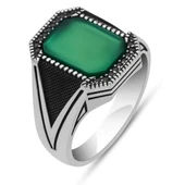 Yeşil Taşlı Kare Tasarım 925 Gümüş Yüzük thumbnail 2