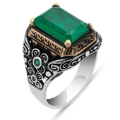 Kare Yeşil Paraipa Taşlı 925 Gümüş Erkek Yüzük thumbnail 2