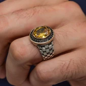 Sarı Taşlı Kordon Model 925 Gümüş Yüzük thumbnail 4