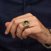 Oval Yeşil Taşlı 925 Gümüş Erkek Yüzük - 7