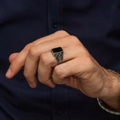 Siyah Oniks Taşlı 925 Gümüş Yüzük thumbnail 5