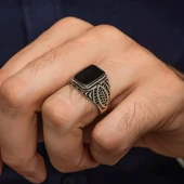 Siyah Oniks Taşlı 925 Gümüş Yüzük thumbnail 5