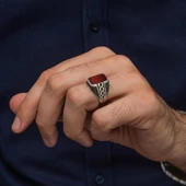 Akik Taşlı Grek Motifli 925 Gümüş Erkek Yüzük thumbnail 5