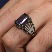 Kare Mor Taşlı 925 Gümüş Erkek Yüzük thumbnail 3