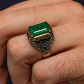 Kare Yeşil Paraipa Taşlı 925 Gümüş Erkek Yüzük thumbnail 3