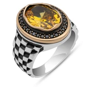 Sarı Taşlı Kordon Model 925 Gümüş Yüzük thumbnail 2