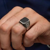 Siyah Oniks Taşlı Grek Motifli 925 Gümüş Erkek Yüzük thumbnail 6
