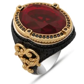 Oval Kırmızı Taşlı 925 Gümüş Erkek Yüzük thumbnail 2