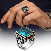 Aqua Mavi Taşlı 925 Gümüş Erkek Yüzük thumbnail 1