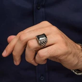Siyah Taşlı Kare 925 Gümüş Erkek Yüzük thumbnail 6