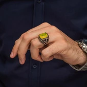 Sarı Paraiba Taşlı 925 Gümüş Erkek Yüzük thumbnail 4