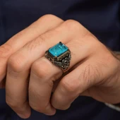 Mavi Paraiba Taşlı Kare 925 Gümüş Erkek Yüzük thumbnail 4