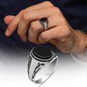 Siyah Oval Oniks Taşlı 925 Gümüş Yüzük thumbnail 1