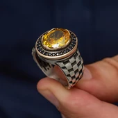 Sarı Taşlı Kordon Model 925 Gümüş Yüzük thumbnail 3