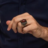 Oval Akik Taşlı Elifvav 925 Ayar Gümüş Yüzük - 4