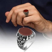 Oval Akik Taşlı 925 Gümüş Erkek Yüzük thumbnail 1