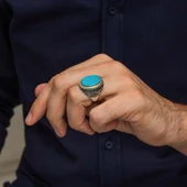 Oval Mavi Taşlı 925 Gümüş Yüzük thumbnail 4