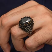 Oval Siyah Taşlı 925 Gümüş Erkek Yüzük thumbnail 3