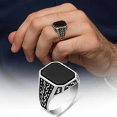 Siyah Oniks Taşlı 925 Gümüş Erkek Yüzük thumbnail 1