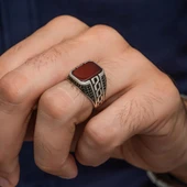 Akik Taşlı Grek Motifli 925 Gümüş Erkek Yüzük thumbnail 6