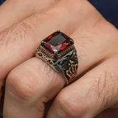 Kırmızı Taşlı Kral Tacı Motifli 925 Gümüş Erkek Yüzük thumbnail 3