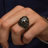 Oval Siyah Taşlı 925 Gümüş Erkek Yüzük thumbnail 4