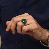 Kare Yeşil Paraipa Taşlı 925 Gümüş Erkek Yüzük thumbnail 6