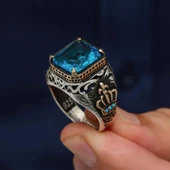 Aqua Mavi Taşlı Kral Tacı Motifli 925 Gümüş Yüzük thumbnail 6