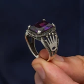 Kare Mor Taşlı 925 Gümüş Erkek Yüzük thumbnail 4