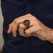 Kırmızı Taşlı 925 Ayar Gümüş Yüzük - 5