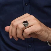 Siyah Oniks Taşlı Grek Motifli 925 Gümüş Erkek Yüzük thumbnail 5