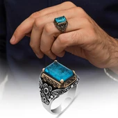 Mavi Paraiba Taşlı Kare 925 Gümüş Erkek Yüzük thumbnail 1