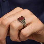 Akik Taşlı Kazaz Model 925 Gümüş Yüzük thumbnail 4