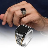 Siyah Oniks Taşlı Kazaz Model 925 Gümüş Yüzük thumbnail 1