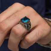 Aqua Mavi Taşlı Kral Tacı Motifli 925 Gümüş Yüzük thumbnail 5