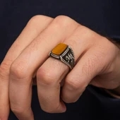 Kaplan Gözü Taşlı Harfli 925 Gümüş Yüzük thumbnail 6