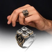 Beyaz Zirkon 4 Taşlı  925 Gümüş Yüzük thumbnail 1