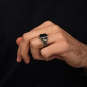 Oniks Taşlı Harfli 925 Gümüş Yüzük thumbnail 8