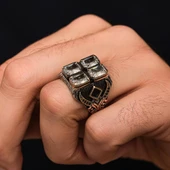 Beyaz Zirkon 4 Taşlı  925 Gümüş Yüzük thumbnail 7