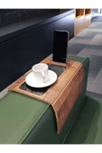 ARKITEKT EX Telefon Tutuculu Ahşap Katlanır Portatif  Organizer Yan Sehpa Kaydırmaz Deri Yüzeyli - 1