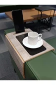 ARKITEKT EX Telefon Tutuculu Ahşap Katlanır Portatif  Organizer Yan Sehpa Kaydırmaz Deri Yüzeyli - 2