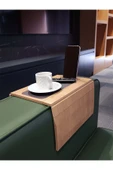 ARKITEKT EX Telefon Tutuculu Ahşap Katlanır Portatif  Organizer Yan Sehpa Kaydırmaz Deri Yüzeyli - 2