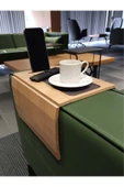 ARKITEKT EX Telefon Tutuculu Ahşap Katlanır Portatif  Organizer Yan Sehpa Kaydırmaz Deri Yüzeyli - 1