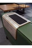 ARKITEKT EX Telefon Tutuculu Ahşap Katlanır Portatif  Organizer Yan Sehpa Kaydırmaz Deri Yüzeyli - 3