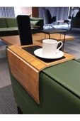 ARKITEKT EX Telefon Tutuculu Ahşap Katlanır Portatif  Organizer Yan Sehpa Kaydırmaz Deri Yüzeyli - 2