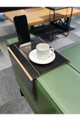 ARKITEKT EX Telefon Tutuculu Ahşap Katlanır Portatif  Organizer Yan Sehpa Kaydırmaz Deri Yüzeyli - 1