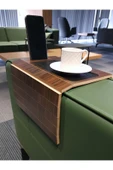 ARKITEKT EX Telefon Tutuculu Ahşap Katlanır Portatif  Organizer Yan Sehpa Kaydırmaz Deri Yüzeyli - 2