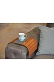 ARKITEKT EX Ceviz Renk Orta Gri Deri Ahşap Katlanır Portatif Yan Sehpa Kaydırmaz Deri Yüzeyli Xl 50cmx27.8cm - 1