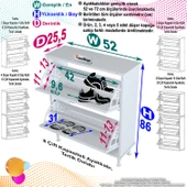 Modilayn UMAY Antre Hol 72 x 90 x 25, 5 cm’ lik 2 Düşer Kapak 4 Raf Göz Raf Bölmeli Ayakkabılık - 5
