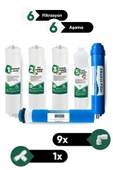 6 Aşamalı Su Arıtma Filtresi Seti - Sediment Gac Karbon Granül Karbon Membran Alkali Filtre + Bağlantı Aparatları - 1